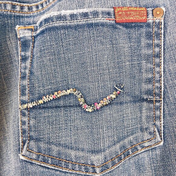 7 for All Mankind Distressed Rhinestone Detail Bootcut Jeans Women's Size 29 - Picture 8 of 11